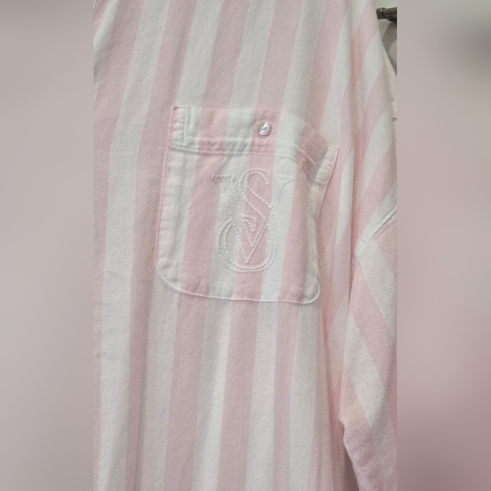Victorias Secret Long Sleeve Cotton Striped Nightgown - Picture 2 of 4